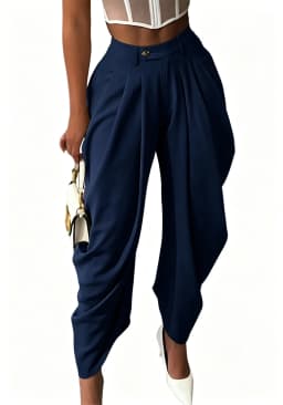 HLJ Fashion Flower Bud Pants for Women Solid Color Buttons Ruched Patchwork Wide-leg Pants Female Streetwear Bottoms 2025 New