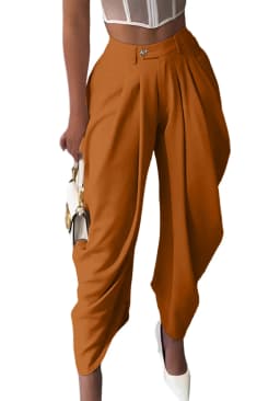 HLJ Fashion Flower Bud Pants for Women Solid Color Buttons Ruched Patchwork Wide-leg Pants Female Streetwear Bottoms 2025 New