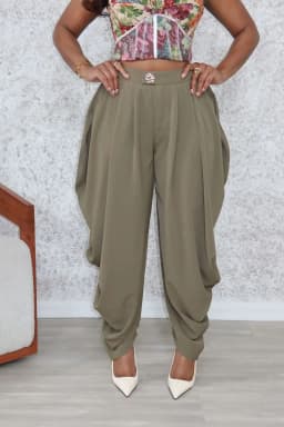 HLJ Fashion Flower Bud Pants for Women Solid Color Buttons Ruched Patchwork Wide-leg Pants Female Streetwear Bottoms 2025 New