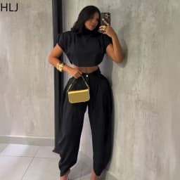 HLJ Fashion Flower Bud Pants for Women Solid Color Buttons Ruched Patchwork Wide-leg Pants Female Streetwear Bottoms 2025 New
