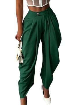 HLJ Fashion Flower Bud Pants for Women Solid Color Buttons Ruched Patchwork Wide-leg Pants Female Streetwear Bottoms 2025 New