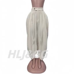 HLJ Fashion Flower Bud Pants for Women Solid Color Buttons Ruched Patchwork Wide-leg Pants Female Streetwear Bottoms 2025 New