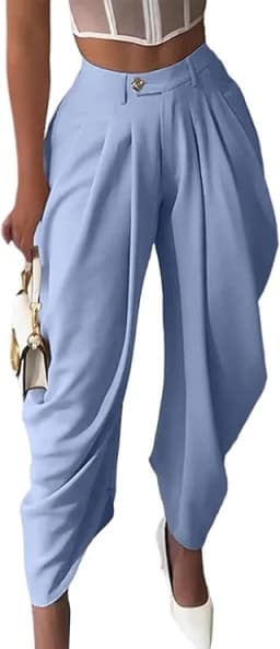 HLJ Fashion Flower Bud Pants for Women Solid Color Buttons Ruched Patchwork Wide-leg Pants Female Streetwear Bottoms 2025 New