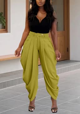 HLJ Fashion Flower Bud Pants for Women Solid Color Buttons Ruched Patchwork Wide-leg Pants Female Streetwear Bottoms 2025 New