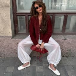 Linad Street Loose White Bloomers Pants Women Summer Elastic Waist Trousers Fashion Lace Up See Through Pants Female 2025 Sexy