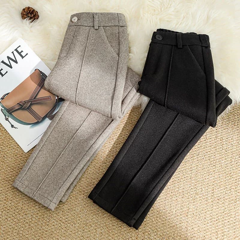 2025 New Fashion Autumn Women Woolen Pants Casual Lady High Waist Harem pants Female Winter Loose Thick Warm Trousers Women