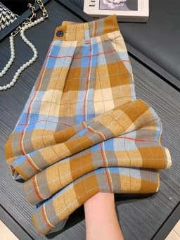 Vintage Fall Plaid Wide Leg Pants Women Casual Loose High Waist Retro Trousers American Pockets Lady High Quality Straight Pant