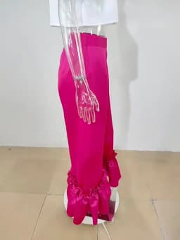 CM.YAYA Women Elegant Ruffles Hem High Waist Loose Wide Leg Flare Pants 2022 Summer Rose Red Black INS Trousers
