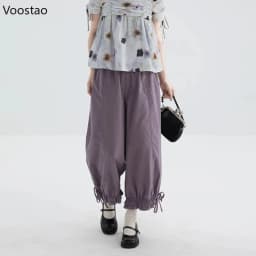 Japanese Sweet Jogger Pants Casual Women Vintage Cute Ruffles Loose Straight Trousers Girls Harajuku Sweatpants Y2k Aesthetic