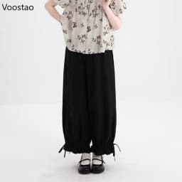 Japanese Sweet Jogger Pants Casual Women Vintage Cute Ruffles Loose Straight Trousers Girls Harajuku Sweatpants Y2k Aesthetic
