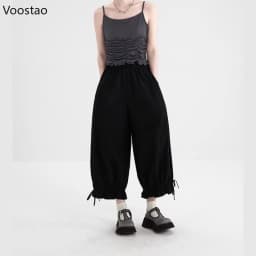 Japanese Sweet Jogger Pants Casual Women Vintage Cute Ruffles Loose Straight Trousers Girls Harajuku Sweatpants Y2k Aesthetic