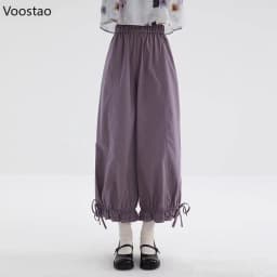 Japanese Sweet Jogger Pants Casual Women Vintage Cute Ruffles Loose Straight Trousers Girls Harajuku Sweatpants Y2k Aesthetic