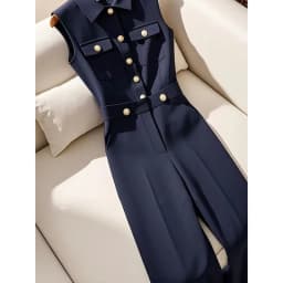 Ladies New Slackness Unique Jumpsuit Temperament Advanced Feeling Tibetan Blue Simple Leisure High Waist Spring And Autumn Bib