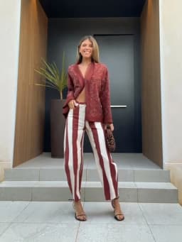 Women Striped Trousers Curved Knife Jeans High Waist Contrasting Color Loose Versatile Casual Long Pants Women's Aladdin Pants