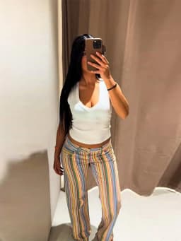 Women Striped Trousers Curved Knife Jeans High Waist Contrasting Color Loose Versatile Casual Long Pants Women's Aladdin Pants