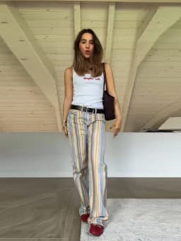 Women Striped Trousers Curved Knife Jeans High Waist Contrasting Color Loose Versatile Casual Long Pants Women's Aladdin Pants