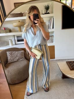 Women Striped Trousers Curved Knife Jeans High Waist Contrasting Color Loose Versatile Casual Long Pants Women's Aladdin Pants