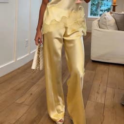 Satin Silk Wide Leg Pants for Women High Waist Baggy Pants Y2K Elegant Lady Party Long Trousers Female Going Out Buttoms