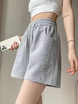 Grey Sports Shorts Women Summer Loose Casual Home Wide Leg High Waist Slimming Outdoor Cotton Three-quarter Length Running Pants