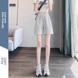 Grey Sports Shorts Women Summer Loose Casual Home Wide Leg High Waist Slimming Outdoor Cotton Three-quarter Length Running Pants