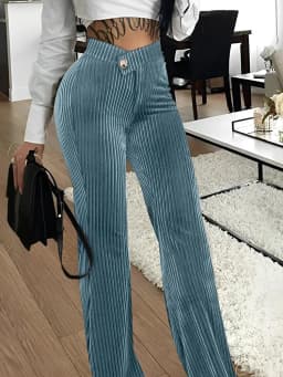 CM.YAYA Women Streetwear Corduroy Zipper Fly V-low Waist Straight Wide Leg Trousers 2023 Autumn Winter Fashion Pants