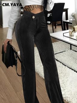 CM.YAYA Women Streetwear Corduroy Zipper Fly V-low Waist Straight Wide Leg Trousers 2023 Autumn Winter Fashion Pants