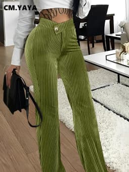 CM.YAYA Women Streetwear Corduroy Zipper Fly V-low Waist Straight Wide Leg Trousers 2023 Autumn Winter Fashion Pants