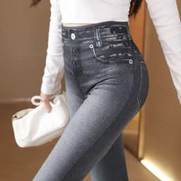 One-peice Elastic Imitation Denim Sports Gymnasium Pencil Pant Casual For Women's Clothes Leggings Dye Vintage All-match Fashion