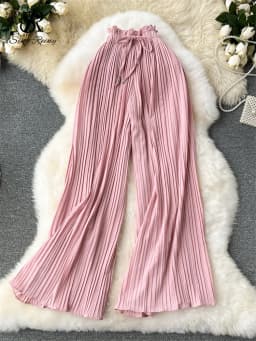 SINGREINY Bandage Basics Casual Pants Women Summer Oversize Draped Wide Legs Pants High Waist Solid Long Pleated Trousers