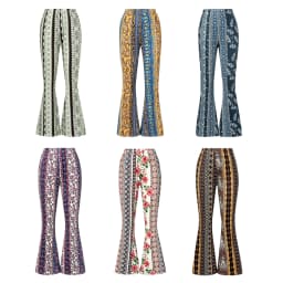 Women Spring Summer Floral Print Elastic Waist Flare Pants Casual High Waist Slimming Long Pants Trousers Leggings Streetwear
