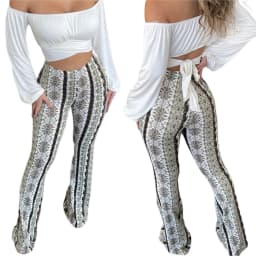 Women Spring Summer Floral Print Elastic Waist Flare Pants Casual High Waist Slimming Long Pants Trousers Leggings Streetwear