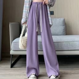 Autumn New Elastic Waist Drawstring Casual Straight Sporty Casual Wide Leg Pants Solid All-Match Basic Trousers Women Clothes
