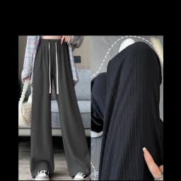 Autumn New Elastic Waist Drawstring Casual Straight Sporty Casual Wide Leg Pants Solid All-Match Basic Trousers Women Clothes