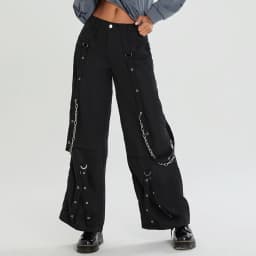 Women Cargo Jeans Striped Zipper Button Closure Loose Casual Trousers Streetwear with Pockets Gothic Wide Leg Pants