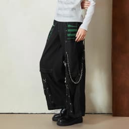 Women Cargo Jeans Striped Zipper Button Closure Loose Casual Trousers Streetwear with Pockets Gothic Wide Leg Pants