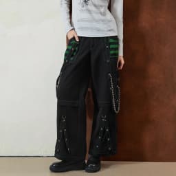 Women Cargo Jeans Striped Zipper Button Closure Loose Casual Trousers Streetwear with Pockets Gothic Wide Leg Pants