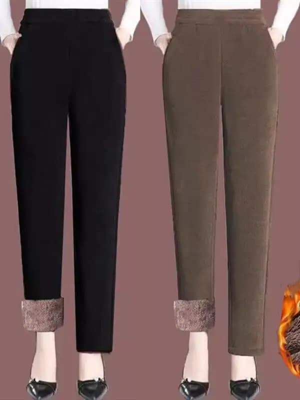 Thickened Corduroy Mom Pants Autumn Winter High Waist Straight Leg Casual Trousers for Middle-Aged Women Harlan Loose Fit