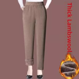 Thickened Corduroy Mom Pants Autumn Winter High Waist Straight Leg Casual Trousers for Middle-Aged Women Harlan Loose Fit