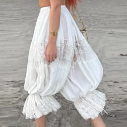 Vintage Women's Long Lace Bloomers Casual Loose Fit Stylish Solid Lace Floral Drawstring Mid Rise Crop Pants