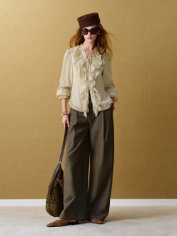 FSLE【Premium Series】2026 Fall Women's High-Waist Balloon Trousers, Wool-Blend Relaxed Straight Pants for Sculpted Office Style