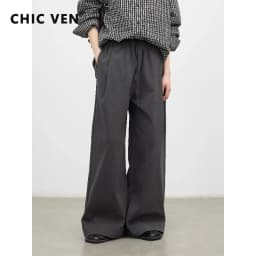 CHIC VEN New Women Pants Solid Loose Casual Retro Elastic Waist Drawstring Pleated Female Texture Trousers Spring Autumn 2026