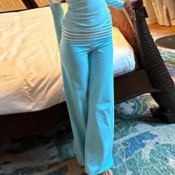 hirigin Y2K Fold Over Wide Leg Pants Preppy Women Striped Patchwork Low Waist Trousers Female Casual Lounge Yoga Sweatpants