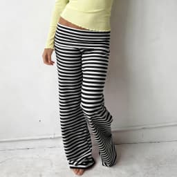 hirigin Y2K Fold Over Wide Leg Pants Preppy Women Striped Patchwork Low Waist Trousers Female Casual Lounge Yoga Sweatpants