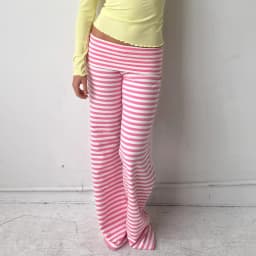 hirigin Y2K Fold Over Wide Leg Pants Preppy Women Striped Patchwork Low Waist Trousers Female Casual Lounge Yoga Sweatpants
