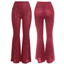 2024 Summer Wine Red Transparent Wide Leg Pants Y2K Trousers Sexy High Waist Women New Fashion Flash Diamond Trousers Streetwear