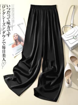 Ice Silk Wide-leg Pants Woman Summer 2026 Elastic Waist Satin Straight Trousers Solid Casual LOOSE Acetate Women's Pants