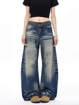 2026 Korean Style Fashion American Vintage Denim Pants Women High Waist Irregular Jeans Trouser Loose Wide Leg Trousers Retro