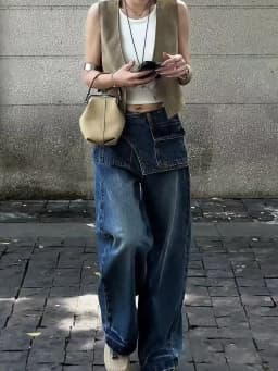 2026 Korean Style Fashion American Vintage Denim Pants Women High Waist Irregular Jeans Trouser Loose Wide Leg Trousers Retro