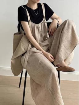 Laid-back Style Cotton Linen Women's Overalls Loose Fit Summer Drapey Wide Leg Casual Trousers High Waist Long Pants