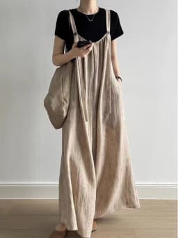 Laid-back Style Cotton Linen Women's Overalls Loose Fit Summer Drapey Wide Leg Casual Trousers High Waist Long Pants